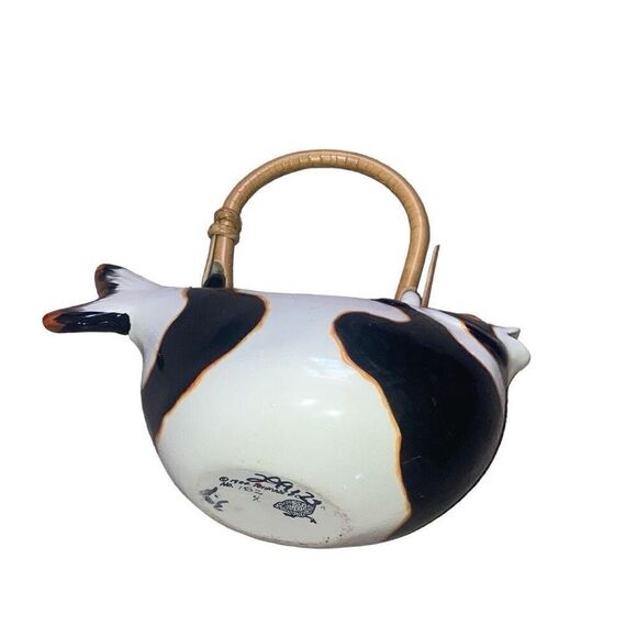 Vintage Animals & Co 1984 Collectible Hand Painted Porcelain Fish Bamboo Teapot - Picture 8 of 8